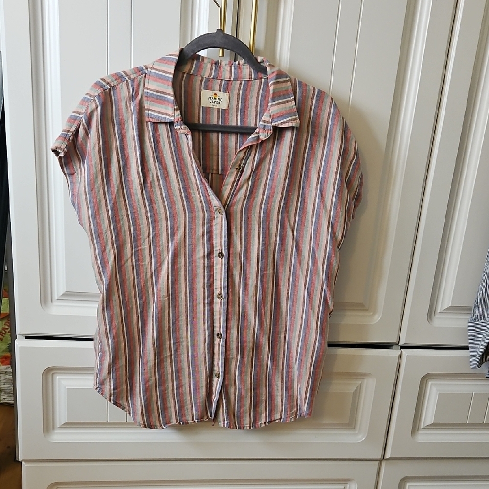 Marine Layer Dana Short Sleeve Shirt in Multi Stripe 